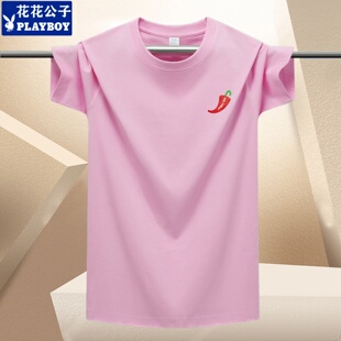 花花公子纯棉短袖T恤男潮流印花圆领宽松情侣夏季半袖t恤上衣体恤