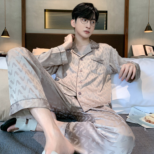 春秋薄款桑蚕丝男士睡衣