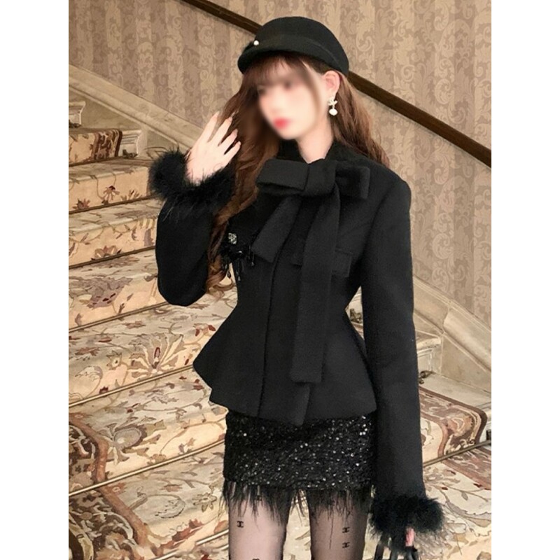 法式气质名媛风高级感黑色小香风绑带蝴蝶结收腰外套亮片包臀裙子,女装/女士精品,时尚套装,淘宝优惠券,粉丝福利购,淘宝优惠卷