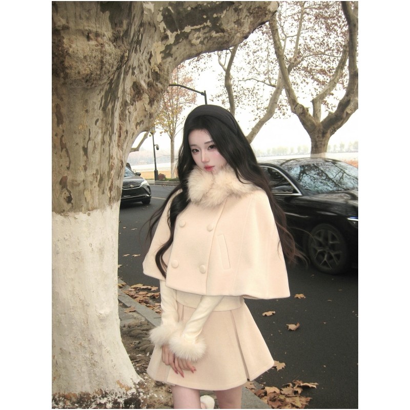 甜美公主风千金感留洋小姐粉色披肩斗篷外套毛领打底衣温柔三件套,女装/女士精品,时尚套装,淘宝优惠券,粉丝福利购,淘宝优惠卷