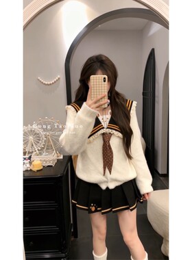 甜美巨好看学院风毛衣外套两件套