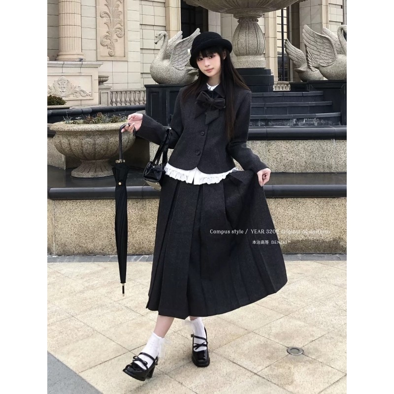 日系复古英伦风学院风毛呢外套蕾丝边衬衫百褶半身裙三件套女秋冬,女装/女士精品,时尚套装,淘宝优惠券,粉丝福利购,淘宝优惠卷