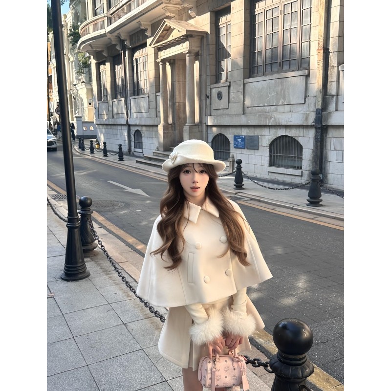 秋冬甜美千金感斗篷外套套装女留洋小姐打底衣粉色百褶裙三件套,女装/女士精品,时尚套装,淘宝优惠券,粉丝福利购,淘宝优惠卷