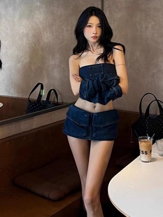 纯欲风辣妹时尚设计感牛仔上衣短裤裙时尚套装裙子夏季新款女潮