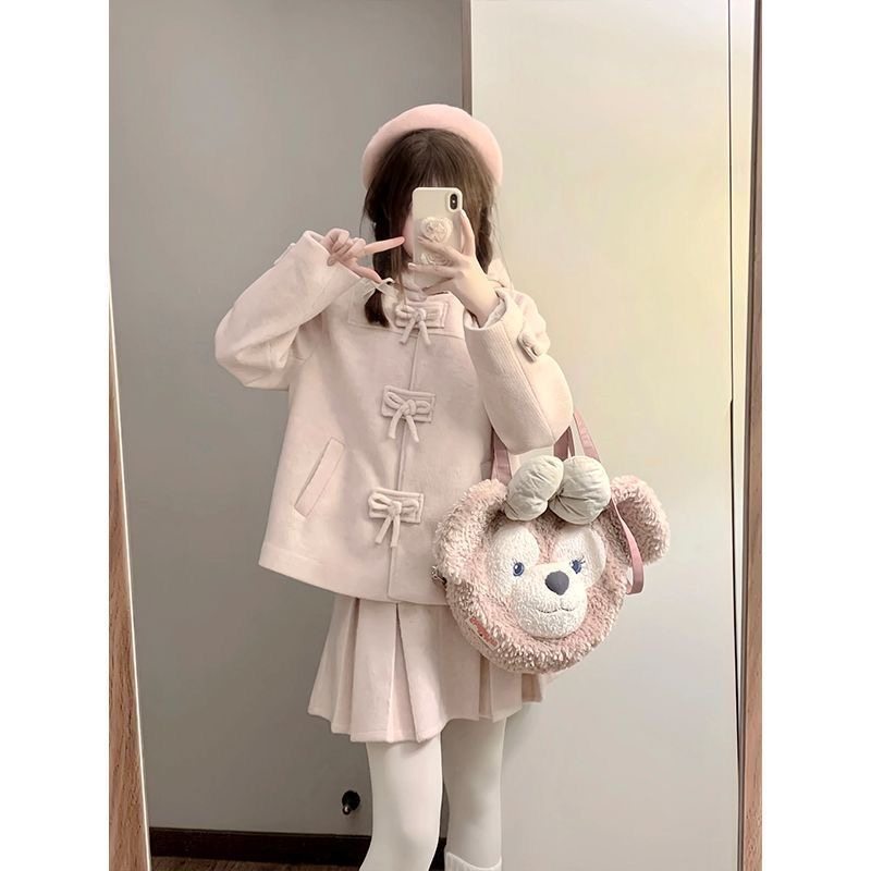 冬季新年战袍甜美少女感粉色减龄毛呢连帽宽松外套百褶裙时尚套装,女装/女士精品,时尚套装,淘宝优惠券,粉丝福利购,淘宝优惠卷