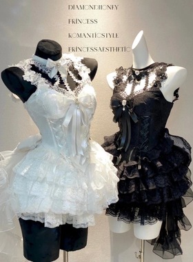 纯欲甜美Lolita裙洋装重工设计感蕾丝花边吊带蝴蝶结蓬蓬连衣裙女