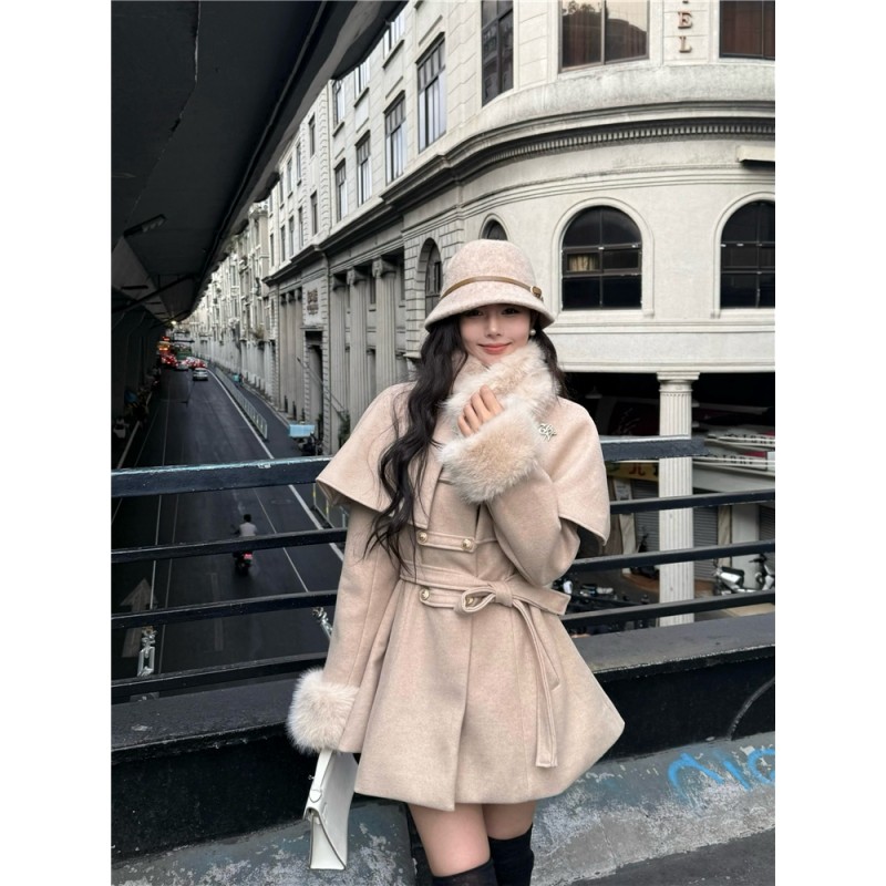 法式韩剧财阀千金感大小姐可拆卸斗篷披肩外套呢子收腰大衣外套女,女装/女士精品,时尚套装,淘宝优惠券,粉丝福利购,淘宝优惠卷