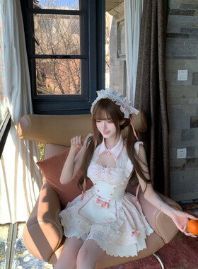 甜美风Lolita裙少女感镂空拼接蝴蝶结挂脖连衣裙收腰显瘦腰封套装