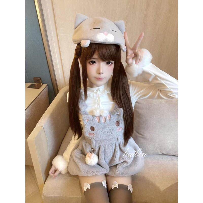 日系甜美可爱减龄两件套软萌毛茸蝴蝶结系带打底衣猫咪背带裤套装,女装/女士精品,时尚套装,淘宝优惠券,粉丝福利购,淘宝优惠卷