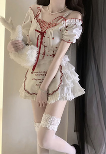 上衣高腰短裙女 裙衬衫 少女椰子夏季 辣妹女仆围裙可爱少女红白套装