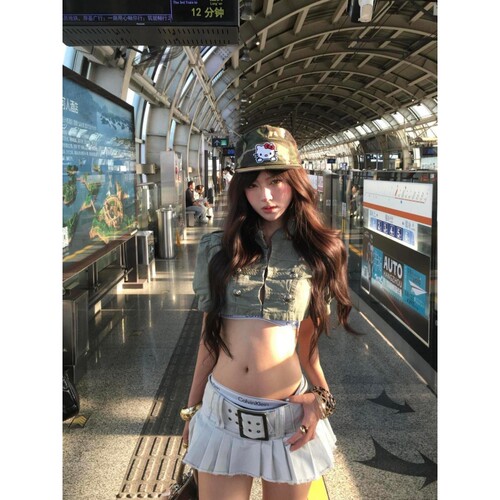 美式重工复古性感辣妹风两件套