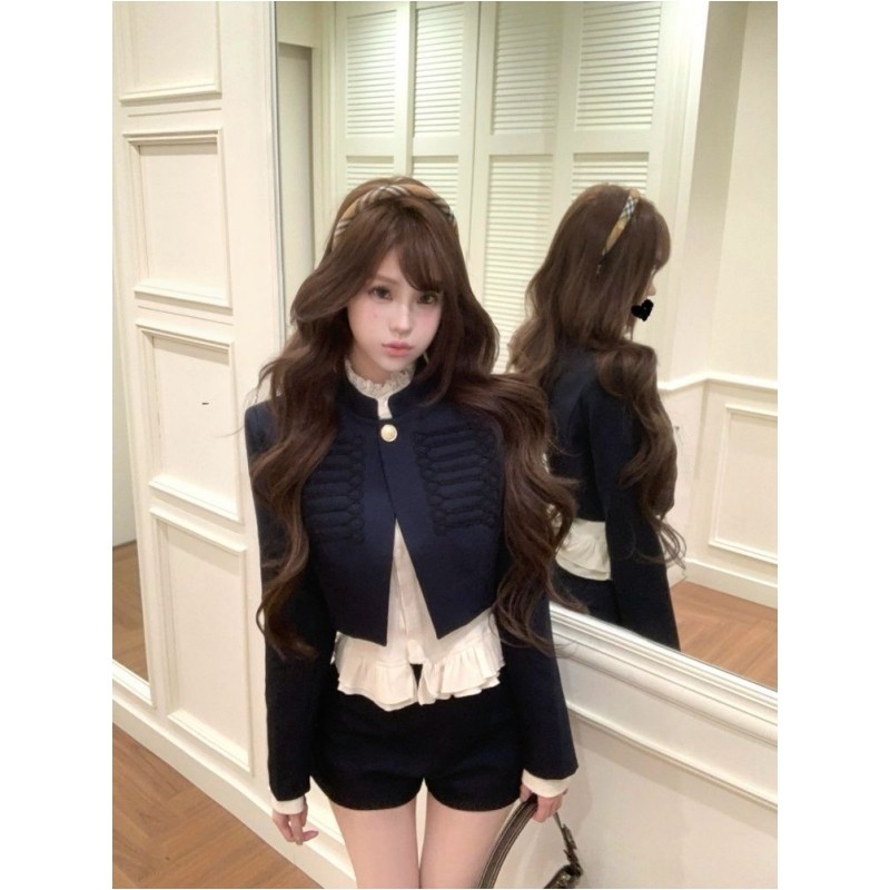 韩系复古财阀千金感高级感短款外套针织打底衣马甲直筒短裤四件套,女装/女士精品,时尚套装,淘宝优惠券,粉丝福利购,淘宝优惠卷