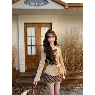 上衣格纹半身裙时尚 法式 英伦风学院风千金小姐长袖 新款 两件套 秋季