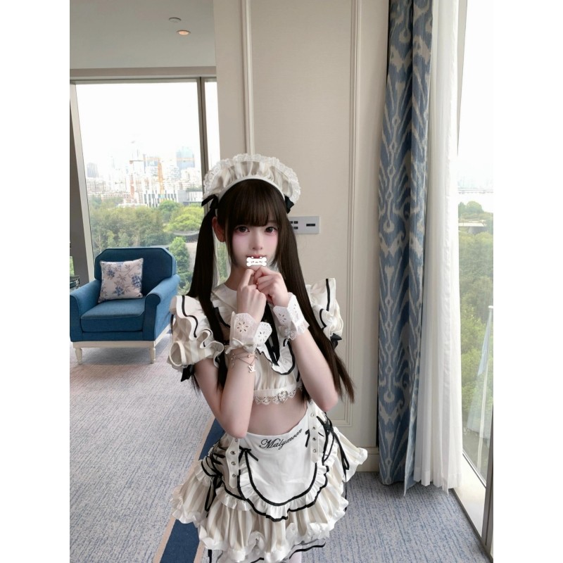 日系可爱软妹cos小女仆套装泡泡袖露空设计上衣绑带蝴蝶结蓬蓬裙,女装/女士精品,时尚套装,淘宝优惠券,粉丝福利购,淘宝优惠卷