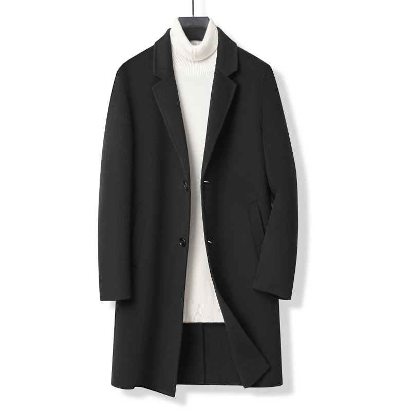 2025秋冬新款双面羊毛大衣中长款男式风衣外套大码青中年男装高端