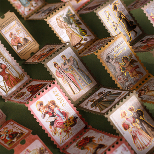 鎏金旧票烫金长条票据贴纸复古主题手账拼贴模切素材打底背景贴画