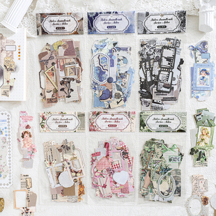 复古留声镂空拼贴便签卡蕾丝蝴蝶黑白手帐拼贴物粘性便签纸背景