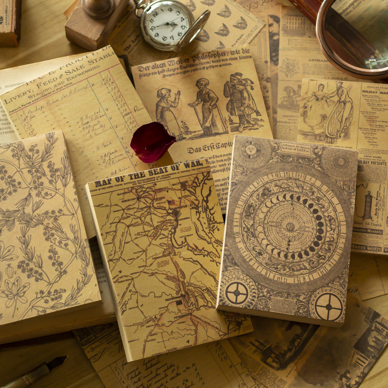 泛黄旧书素材纸本占星罗盘复古地图手账拼贴裁剪素材纸装饰背景纸