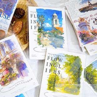 流淌人生素材纸复古文艺风景英文字手账百搭背景便签无粘性可撕