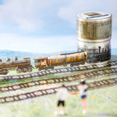 铁轨上 饰基础素材 旅行火车造景PET胶带复古手帐场景拼贴打底装