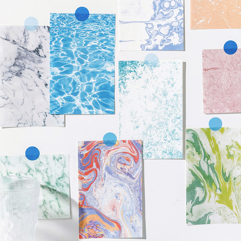 반짝임 세트 꿈꾸는 듯한 복고풍 INS 스타일 다채로운 물 리플 노트 메시지 용지 손 계정 콜라주 배경 기본 자료