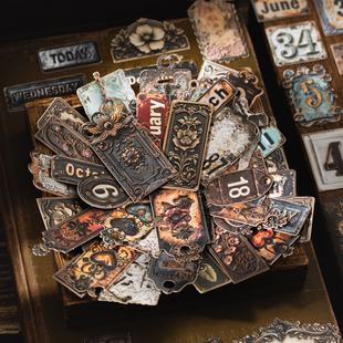 复古金属印记浮雕凸印标签贴纸古典花纹数字吊牌手账拼贴基础百搭