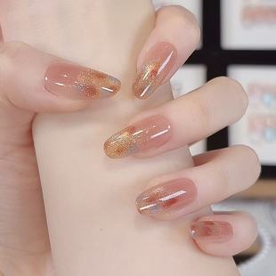 【蓝点豹纹】新款显白秋意琥珀手工美甲猫眼手绘高级感渐变色