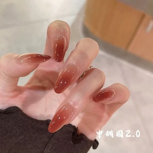 纯手工穿戴甲可拆卸美甲日常百搭 安德拉红渐变中长款 微醺