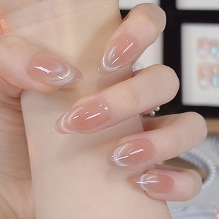 【极简主义】手工穿戴甲裸色指尖微笑猫眼短款穿戴甲日常显白美甲