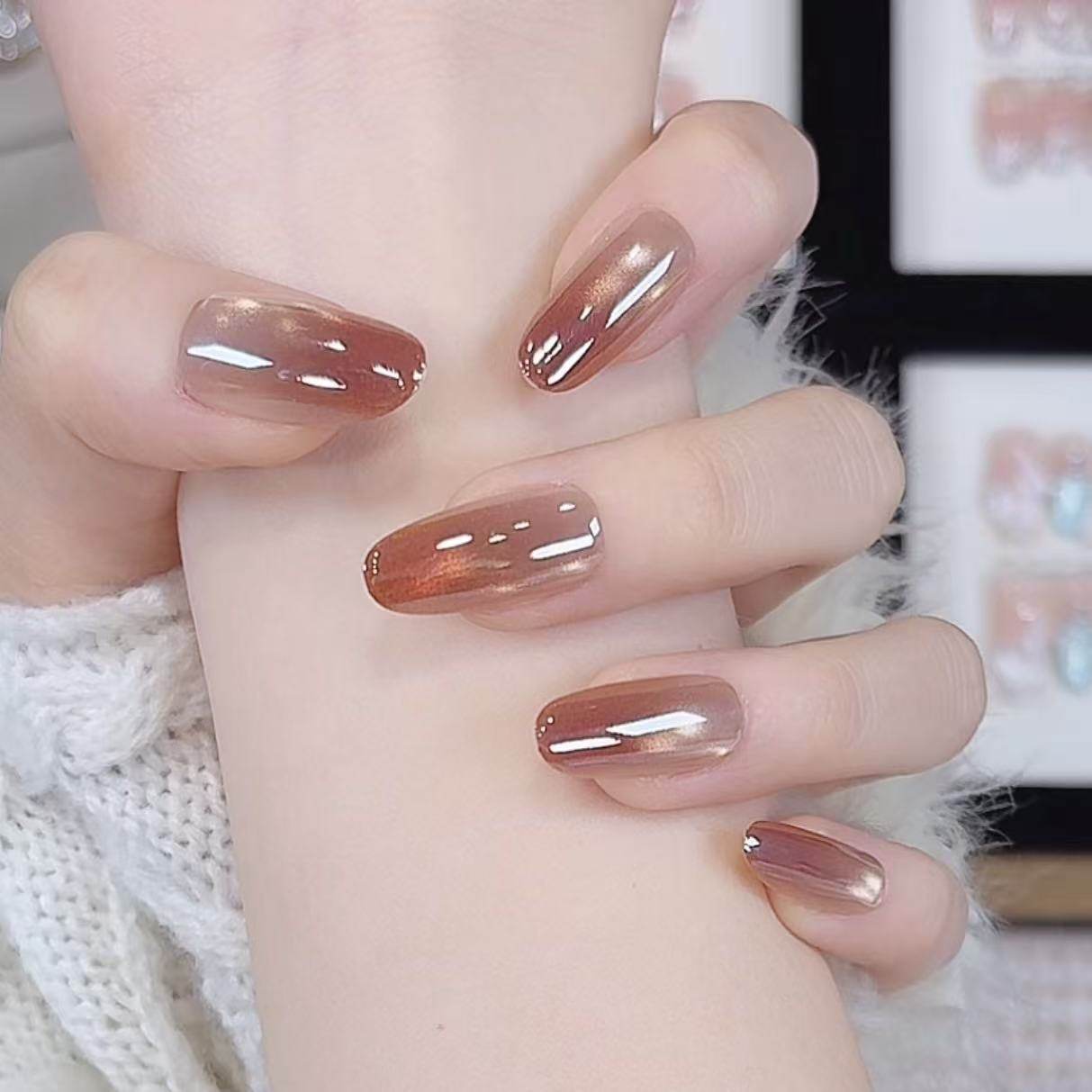 【电镀焦糖】纯手工穿戴甲抖音美甲片INS风美甲日常甲片,彩妆/香水/美妆工具,穿戴甲/甲片,淘宝优惠券,粉丝福利购,淘宝优惠卷