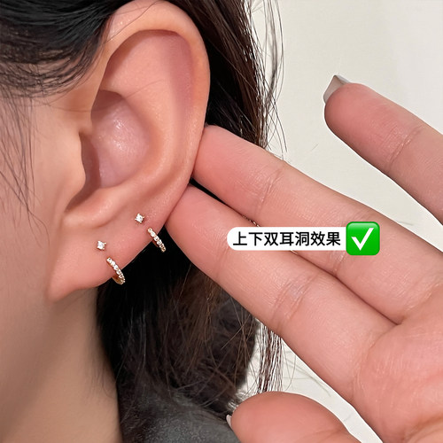 小众耳钉女后挂式设计独特锆石问号耳环高级感一款双戴纯银针耳饰