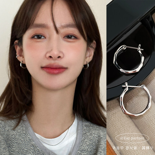 925纯银针不规则素圈耳环直针耳圈耳扣小众设计高级感耳钉耳饰女