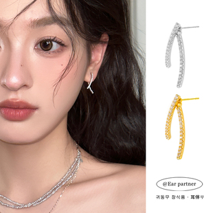 金银色镶钻后挂式耳钉女轻奢高级感2025新款爆款气质银针耳环耳饰