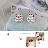 原创设计草莓蛋糕耳钉女轻奢小众高级感2025新款 银针耳环耳饰 爆款