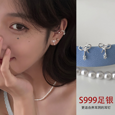 999纯银蝴蝶结耳钉高级感养耳洞