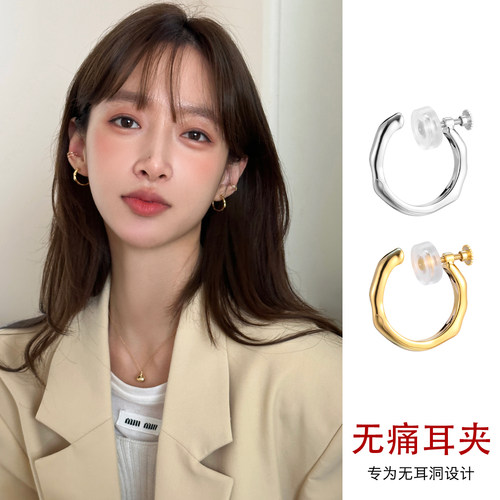螺丝款不规则耳圈耳夹女无耳洞新款高级感银色免打孔耳钉耳环耳饰