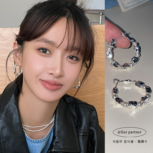 碎银珍珠耳环女2025新款爆款耳钉小众高级感耳圈复古气质耳扣耳饰