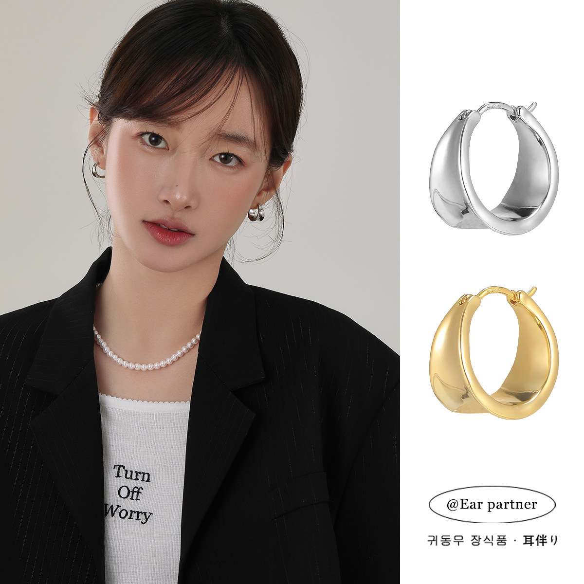素圈金色耳环宽面耳圈小众设计高级感轻奢气质耳扣纯银银针耳饰女
