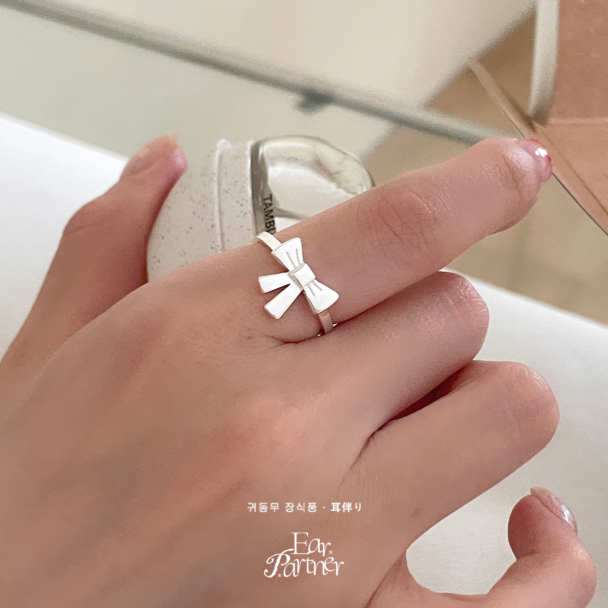 925纯银开口可调节蝴蝶结戒指女时尚个性高级感素圈食指戒指环夏