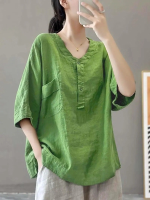 夏季薄款V领短袖T恤衫女百搭上衣