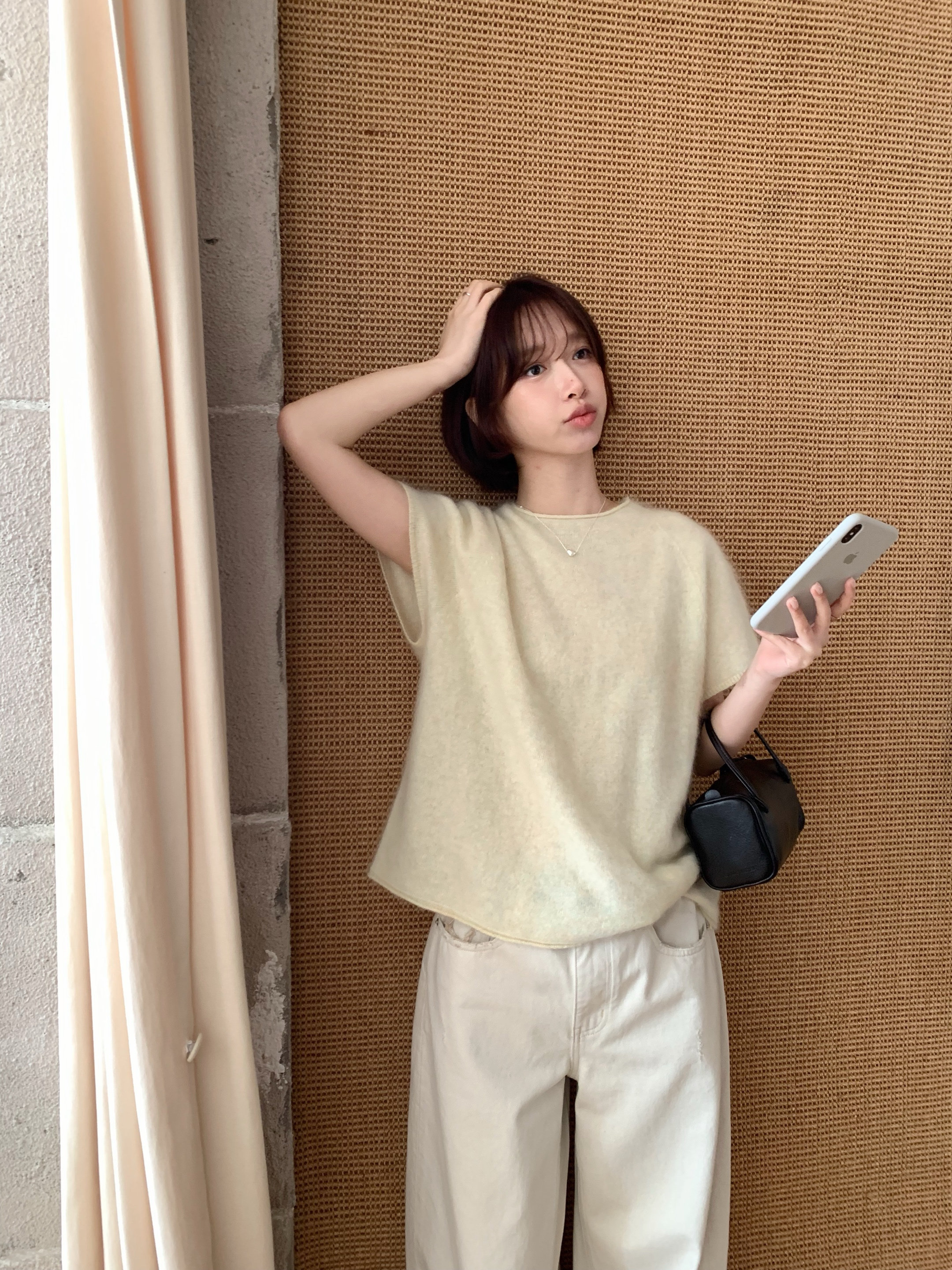 【Imiss】2026 New Product! Korean Style Gentle and Fluffy Wool Short-Sleeved Knit Top for Women, with a Sweet and Elegant Temperament