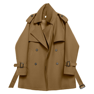 复古双排扣中长款风衣女西装领收腰外套小个子高级感大衣