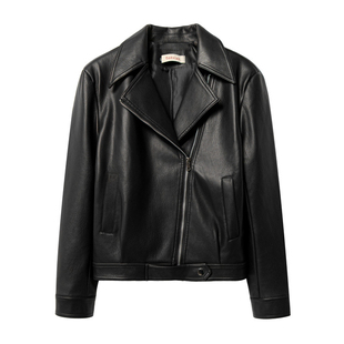 复古港风小个子爆款 美式 外套夹克上衣 皮衣早春秋新款 黑色拉链短款