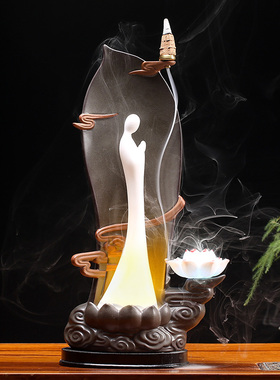 现代中式风禅意陶瓷家居倒流香炉