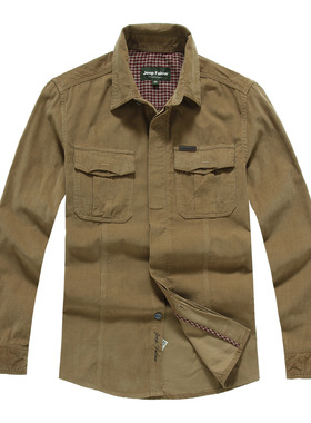 新款吉普达Jeep Falow 男式进口灯芯绒加厚休闲长袖衬衣衫M-5XL