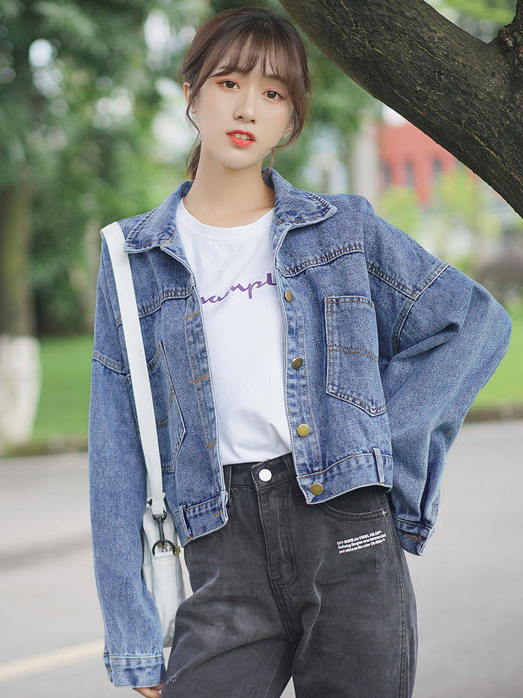 女士短款牛仔外套女装宽松韩版百搭春秋夹克裁剪图纸样板打版版型