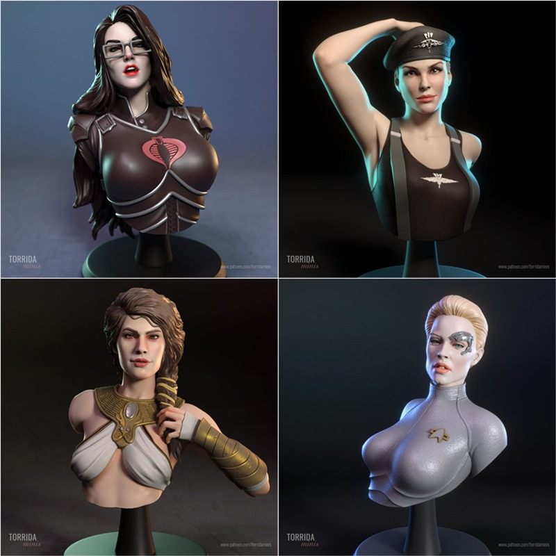 4款半身像3D打印模型STL文件素材高精度男爵夫人蒂姬卡珊德拉