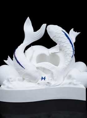 星座物语Pisces双鱼座圆雕3D打印模型STL文件素材高精度整体