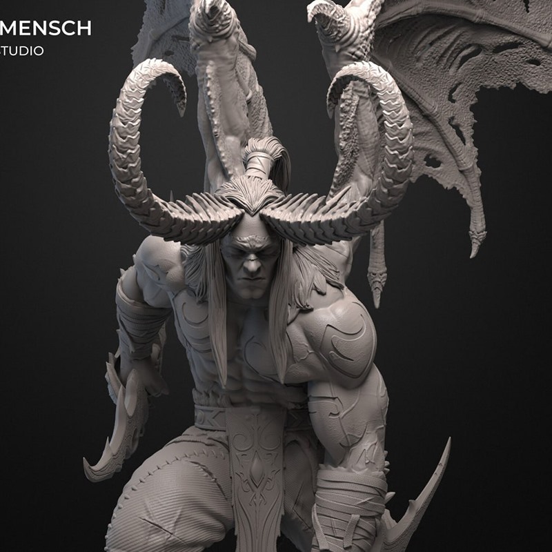 暗夜精灵魔兽世界伊利丹怒风3D打印模型STL文件素材高精度已分体