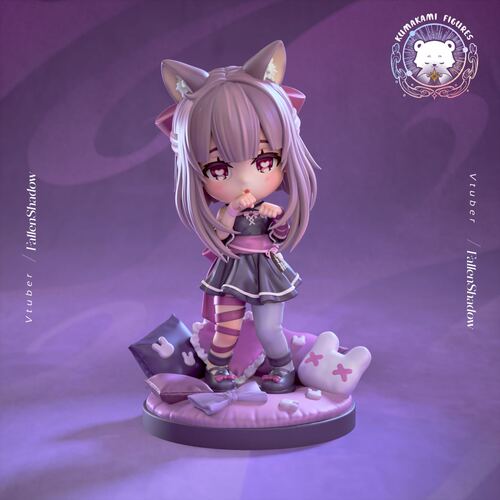 赛马娘Q版VTuber紫灰猫耳少女3D打印模型STL文件素材高精度